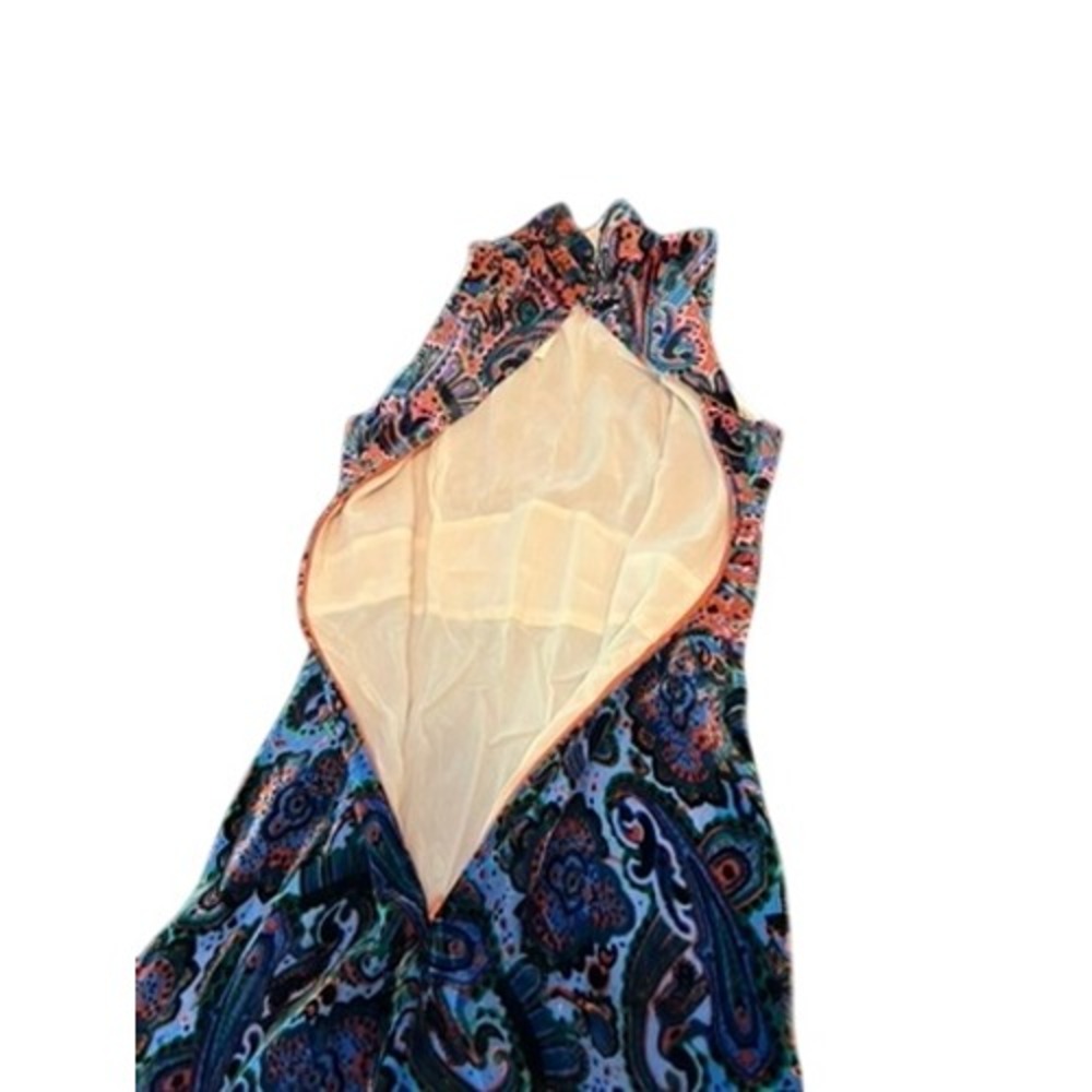 Moulinette Soeurs Anthropologie Velvet Paisley Halter Midi Dress Blue Orange 2 - Picture 13 of 15